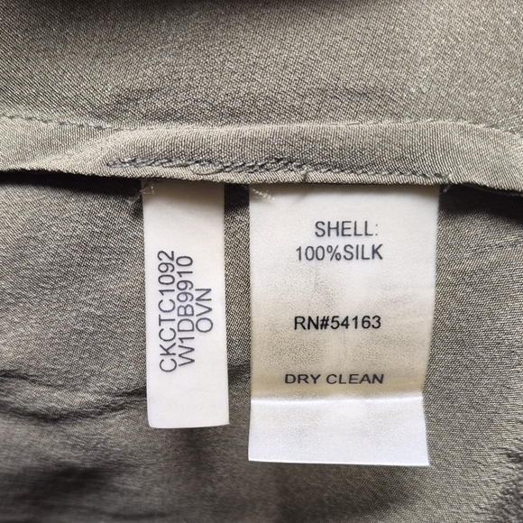 Calvin Klein Olive Green Silk Ruffle Front Dress, NWT - Picture 6 of 6